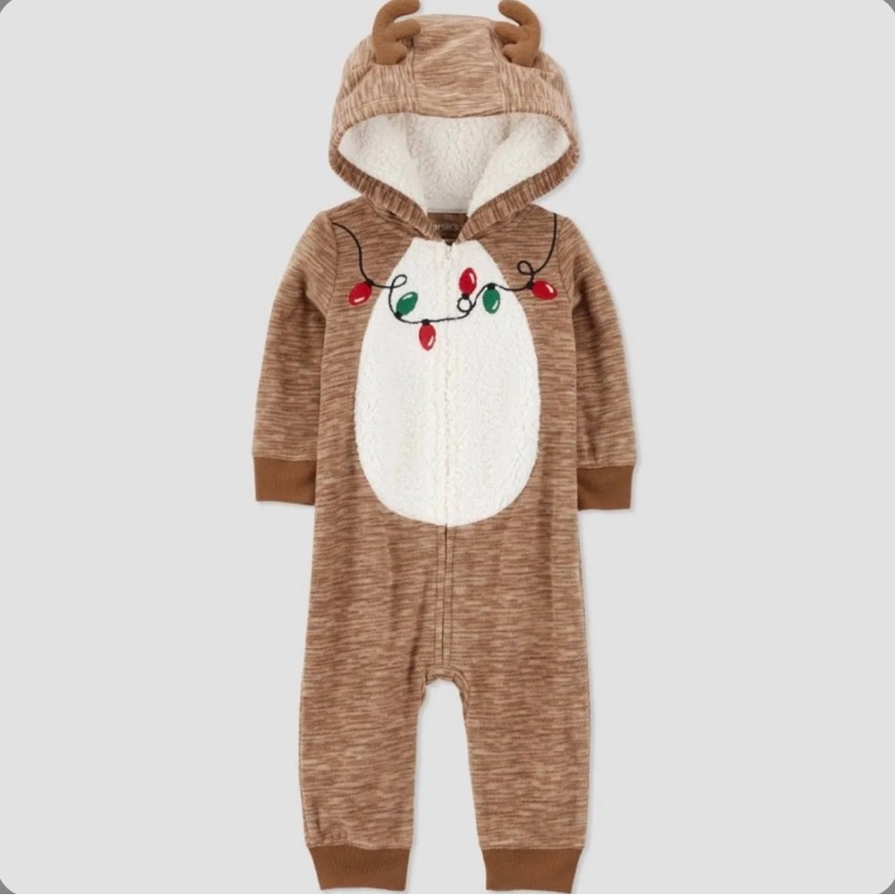 Carter's just one you baby reindeer Micro Fleeced jumpsuit size 6M NWT